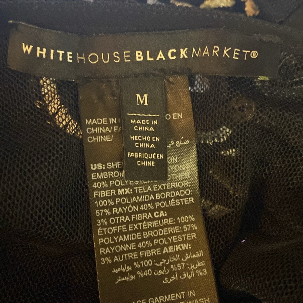 WHBM White House Black Market Sheer Embroidered Mesh Top + Cami Black Sz Medium - Picture 7 of 10